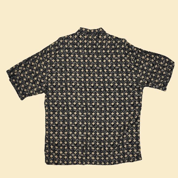 1990s XL Pierre Cardin black/beige shirt, vintage mens 90s geometric button down - Picture 4 of 8